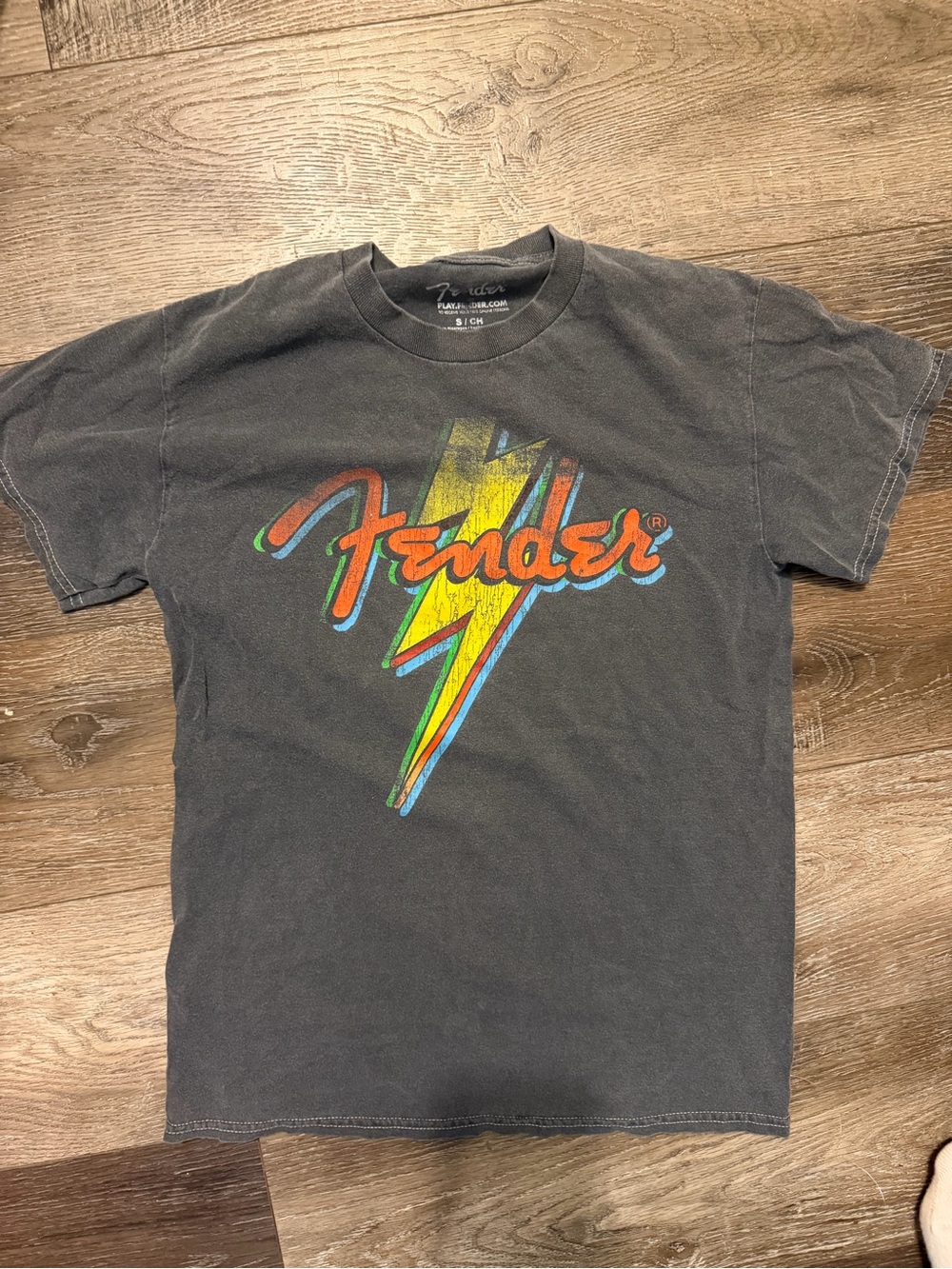 Fender Black Short Sleeve Tee with Rainbow Lightning Bolt Logo